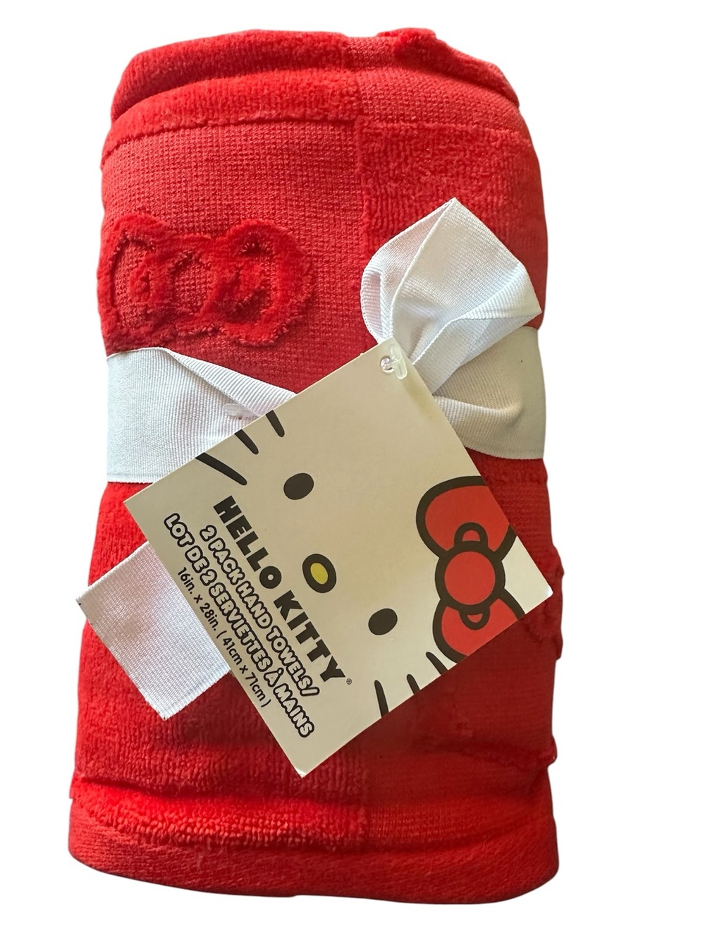 NWT Hello Kitty Embossed Red Hand Towel set, 16”x28”, set of 2